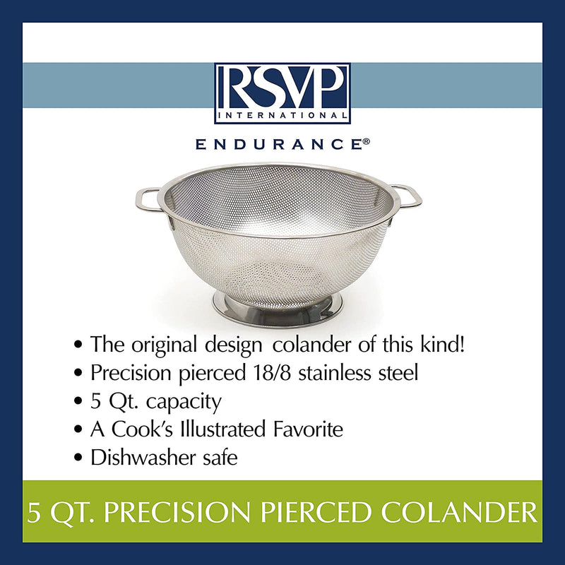 RSVP International Endurance Stainless Steel Precision Pierced Colander, 5-Quart (PUNCH-5)