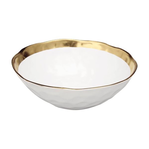 Classic Touch Decor White Porcelain Bowl with Gold Rim - 8.75" D X 3" H