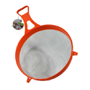 8.5-inch round plastic handheld strainer with a single handle on a white background.
Alt-text (Usage): Fres