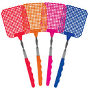 Four pack of Blazing LEDz Cool Colors Extendable Fly Swatters (if applicable), featuring red, orange, pink, and blue swatters with telescopic handles.
