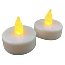 Set of 2 LED tea light candles with flickering flame effect, battery-operated, flameless design.