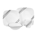 Corelle Simple Sketch 16-piece square white dinnerware set neatly arranged on a white background.
