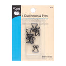 Dritz 97-1 black-brass coat hooks and eyes 4-pack, designed for secure garment closures, shown on product card against a white background.