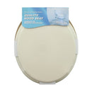 A classic round toilet seat made of durable wood, finished in a subtle bone (off-white) color.