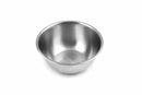 Medium-sized stainless steel mixing bowl, perfect for mixing ingredients, angled view on white background