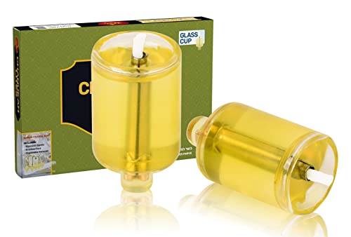 Pre-Filled Chanukah Lights - Olive Oil with Cotton Wick in Glass Cup - Medium Size, 44 pack