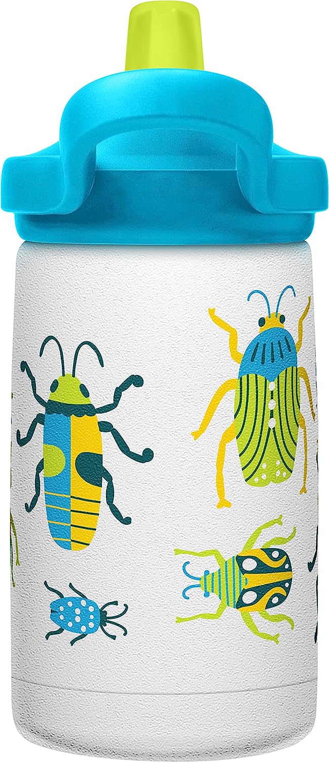 CamelBak Eddy+ Kids 12 oz Bottle, Insulated Stainless Steel with Straw Cap - Leak Proof When Closed,Bugs!