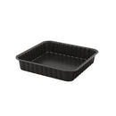 Angled view of the Ballarini La Patisserie scalloped square nonstick cake pan in black, 9.5 inches, displayed on a white background.