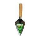 A 7-inch diamond-shaped pointing trowel with a sharp metallic blade and a light-colored wooden handle.