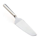A polished silver stainless steel pie and cake server with a triangular blade and a wide, ergonomic handle.