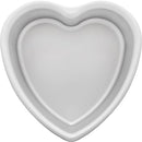 Fat Daddio's 8 x 3 inch heart-shaped anodized aluminum cake pan with smooth, solid base on a white background.