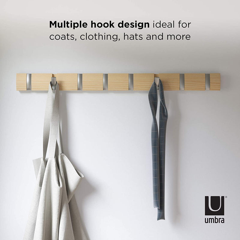 Umbra Flip 5-Hook Wall Mounted Coat Rack, Modern, Sleek, Space-Saving Coat  Hanger with 5 Retractable Hooks to Hang Coats, Scarfs, Purses and More,  White : : Home
