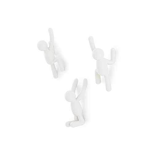 Umbra Buddy Decorative Wall Mounted Hooks for Hanging Coats, Scarves, Bags, Purses, Backpacks, Towels and More, Set of 3, White, 3 Count