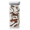 Copco clear food storage container  with white airtight lid.