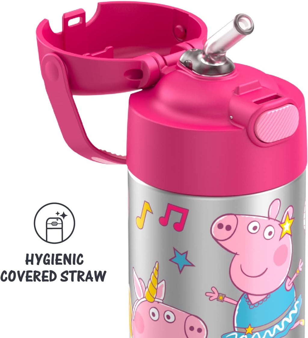 THERMOS FUNTAINER 12 Ounce Stainless Steel Vacuum Insulated Kids Straw  Bottle, Pink