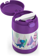 Frozen 2-themed THERMOS FUNtainer 10oz stainless steel kids food jar with a folding spoon, displayed on a white background.