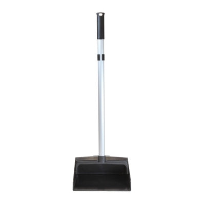 Black H.B. Smith lobby dustpan featuring a long, silver-toned handle with a black grip.