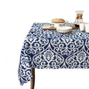 Rectangle Polyester Tablecloth with damask-style pattern in a vintage blue and white print.