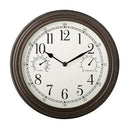 A 12-inch Westclox indoor/outdoor wall clock with a bronze frame, featuring an analog display with a temperature gauge and a humidity gauge.