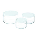  Three clear Simax glass storage containers with snap-on plastic lids displayed on a white background.
