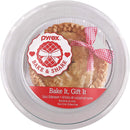 Pyrex clear glass pie plate, 9 inches wide and 1.2 inches deep, shown on a white background.