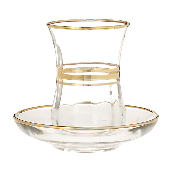 Glass Cup And Coster With Gold Trim