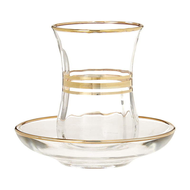 Glass Cup And Coster With Gold Trim