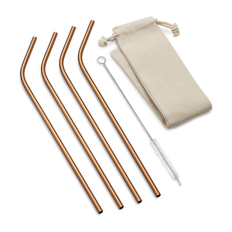 Four Reusable Drinking Straws - Cleaning Brush Included