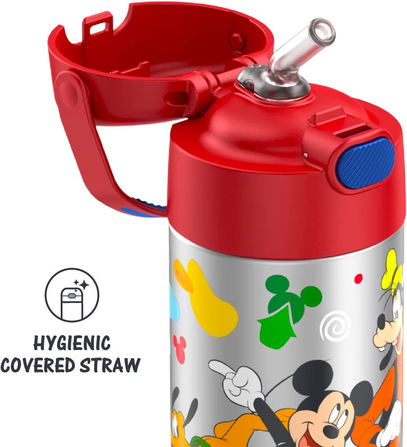 THERMOS FUNTAINER 12 Ounce Stainless Steel Vacuum Insulated Kids Straw Bottle, Mickey Mouse