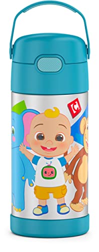 THERMOS FUNTAINER 12 Ounce Stainless Steel Vacuum Insulated Kids Straw Bottle, Cocomelon