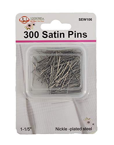 Uniware 300 Count Extra Large Satin Pins, 1 1/5" Nickle-Plated Steel