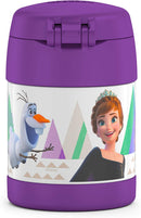 Frozen 2-themed THERMOS FUNtainer 10oz stainless steel kids food jar with a folding spoon, displayed on a white background.