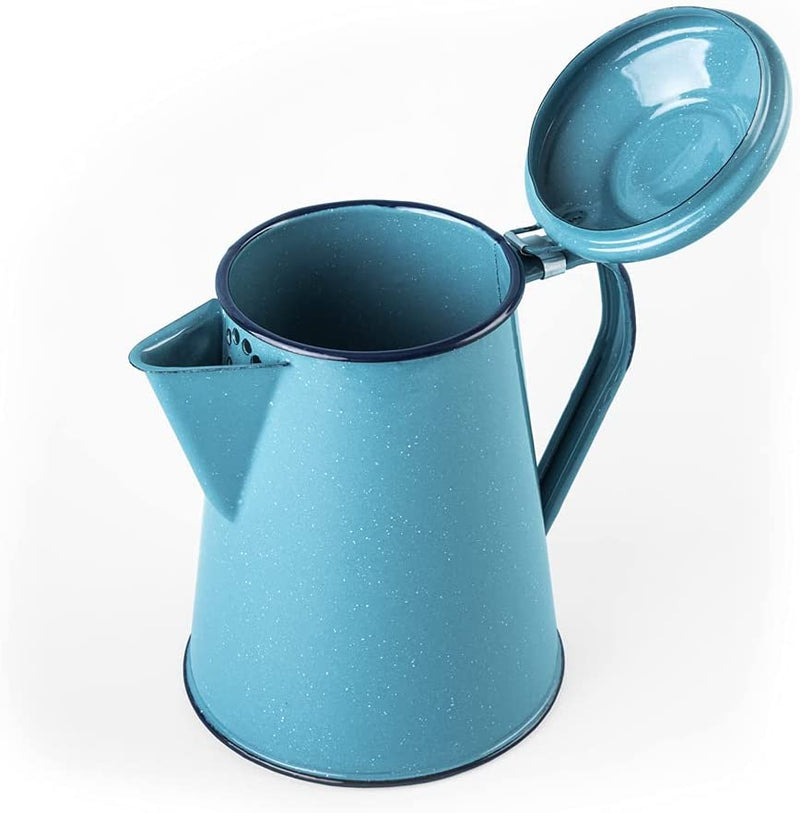 Cinsa Enamelware Coffee Pot (Turquoise Color) - 8 Cups - Camping Essentials - Hot Water for Coffee and Tea - Light and Resistant