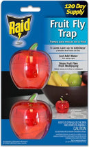 A bundle of Raid reusable fruit fly traps with food-based attractant.