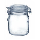 Clear Bormioli Rocco Fido glass jar with a hermetic latch lid, ideal for food storage and preserving.