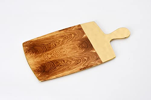 Pampa Bay Wood Look Titanium-Plated Porcelain Rectangular Serving Board, 15.5 x 8 Inch, Gold/White/Wood look