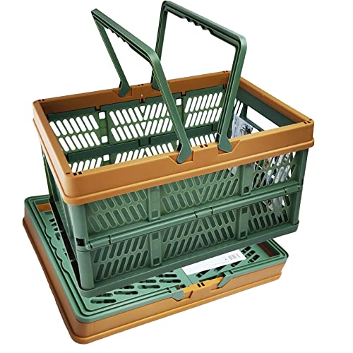 Durable Foldable Plastic Basket with 2 Handles, Reusable Grocery Shopping Basket