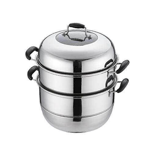 2 Tier Stainless Steel Steamer Pot Steaming Cookware Induction Compatible, Double Based, Gift Box (30cm (11.8 Inch))