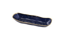 Pampa Bay Sunset by the Sea titanium-plated porcelain serving tray, long and rectangular with a deep blue color and gold-colored rim.
