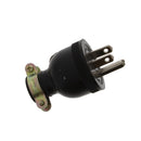 Heavy-duty industrial power plug with three prongs and a durable black housing, designed for secure electrical connections.