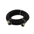 Black 6ft Aqua Plumb washing machine inlet hose with brass fittings and washers, displayed on a white background.