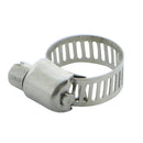 Set of six adjustable stainless steel hose clamps.