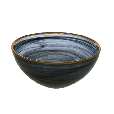 Black Alabaster Bowl With Gold Scalloped