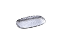 A Pampa Bay Millennium Titanium-Plated Porcelain 11-inch Platter is displayed on a white background. The silver-colored platter features a textured, hammered finish and slightly raised, irregular edges. 