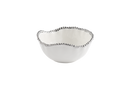 Medium Ceramic White Salad Bowl with Silver Pearls