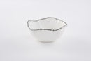 Large Ceramic White Salad Bowl with Silver Pearls