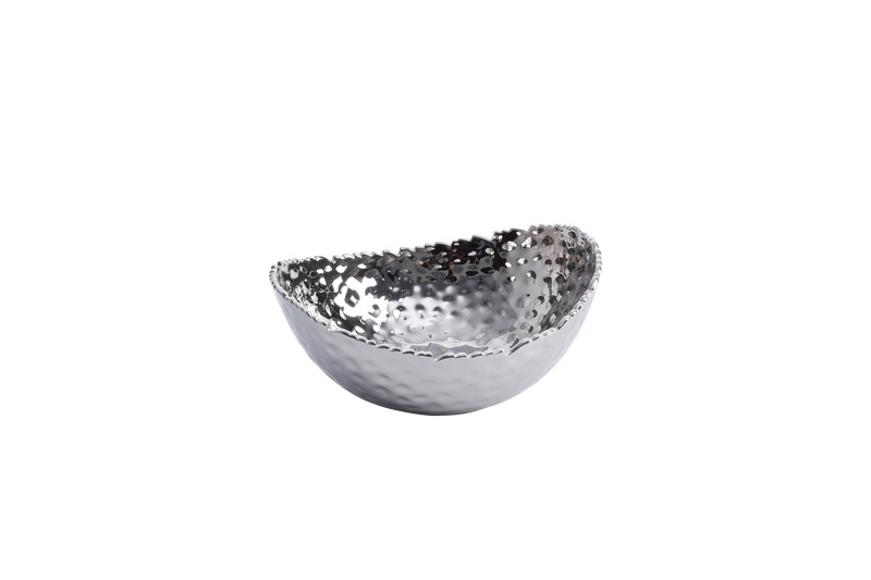 Silver Ceramic Medium Hammered Oval Bowl