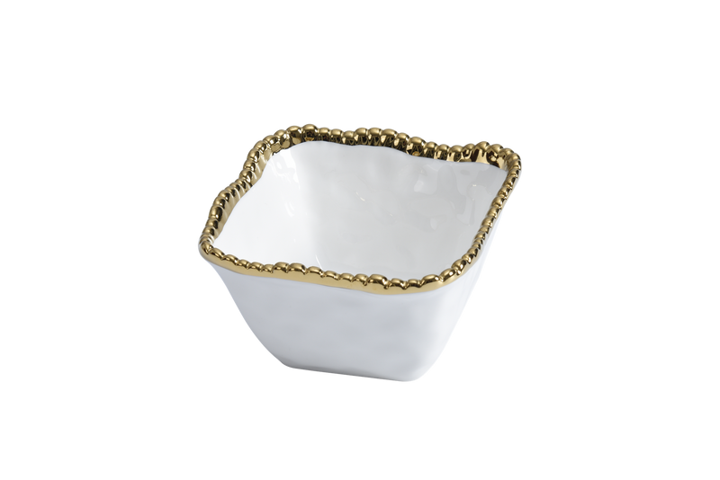 White with Gold Beads Square Snack Bowl