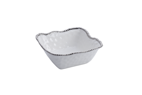 Ceramic Large Square White with Silver Beads Salad Bowl