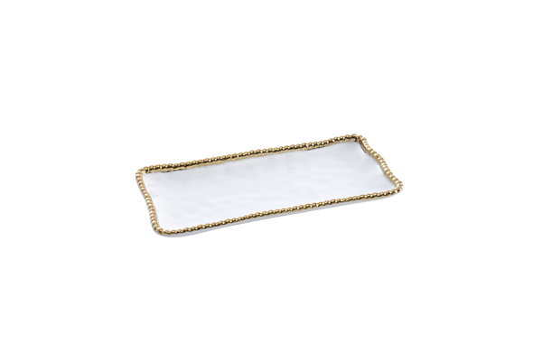 White Ceramic Porcelain Dish With Gold Pearls